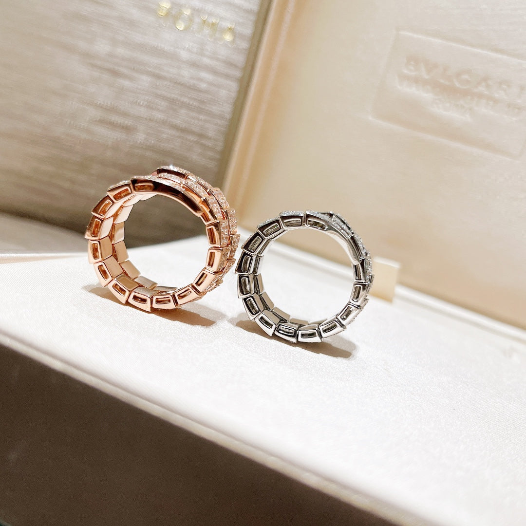 Bvlgari Serpenti Viper Full Pave Diamond 18K Gold Ring
