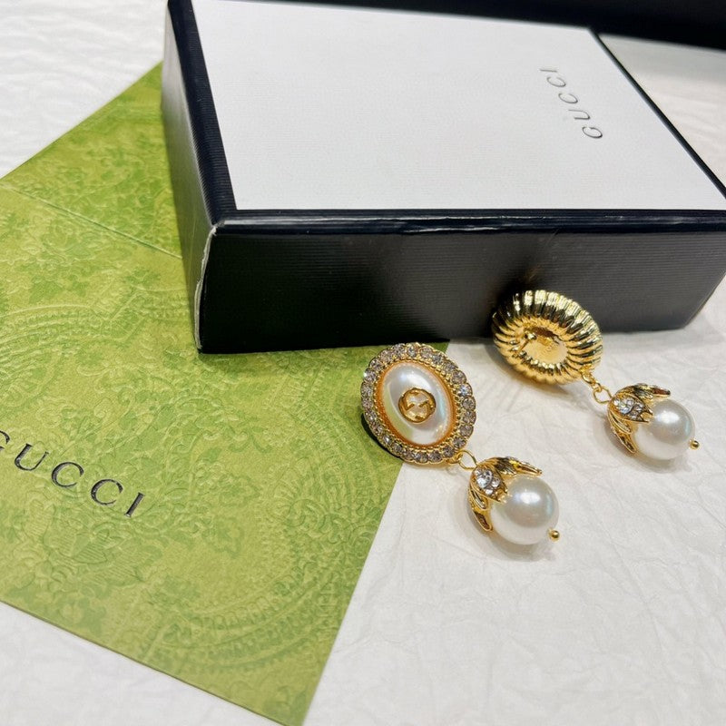 Gucci Double Flower Pearl 18K Gold Earrings
