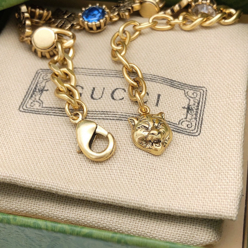 Gucci Double Interlocking Gucci Crystals 18K Gold Bracelet