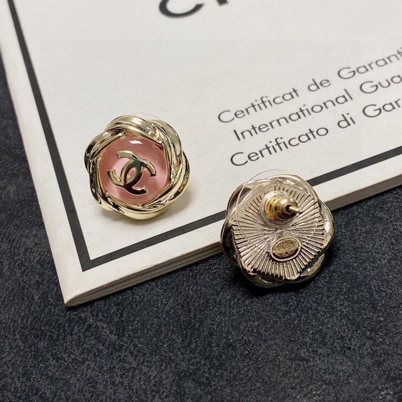 Chanel Pink 18K Gold Earrings