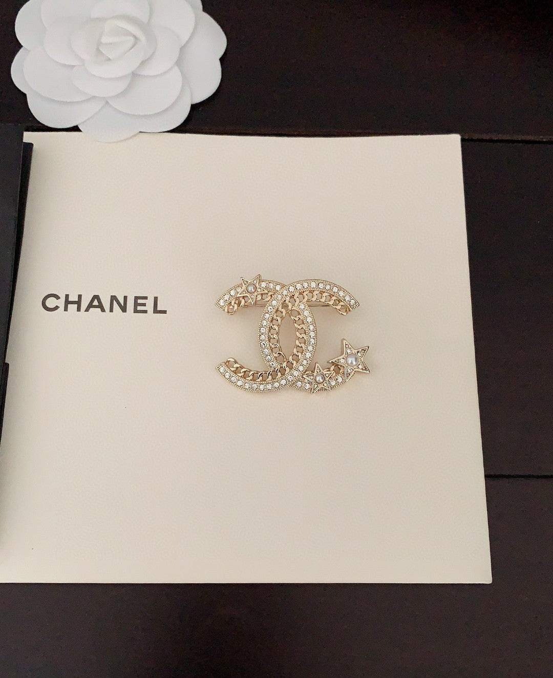 Chanel Star Crystal 18K Gold Brooch