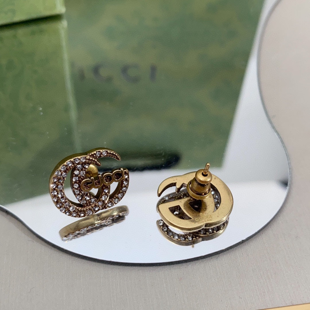 Gucci Double Logo Diamonds 18K Gold Earrings