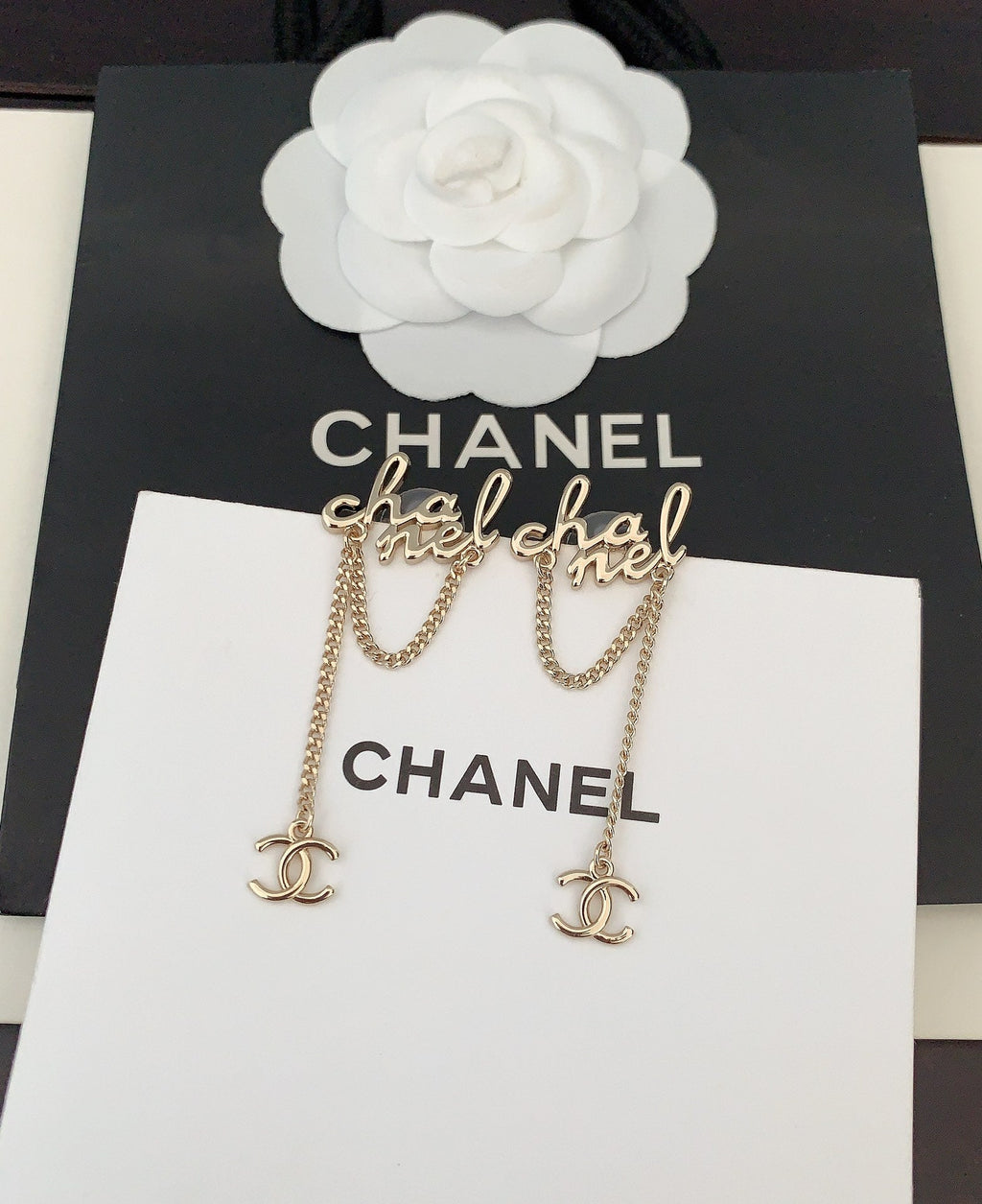 Chanel Letter 18K Gold Earrings