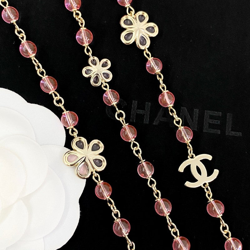 Chanel 26C Pink Crystal Long 18K Gold Necklace