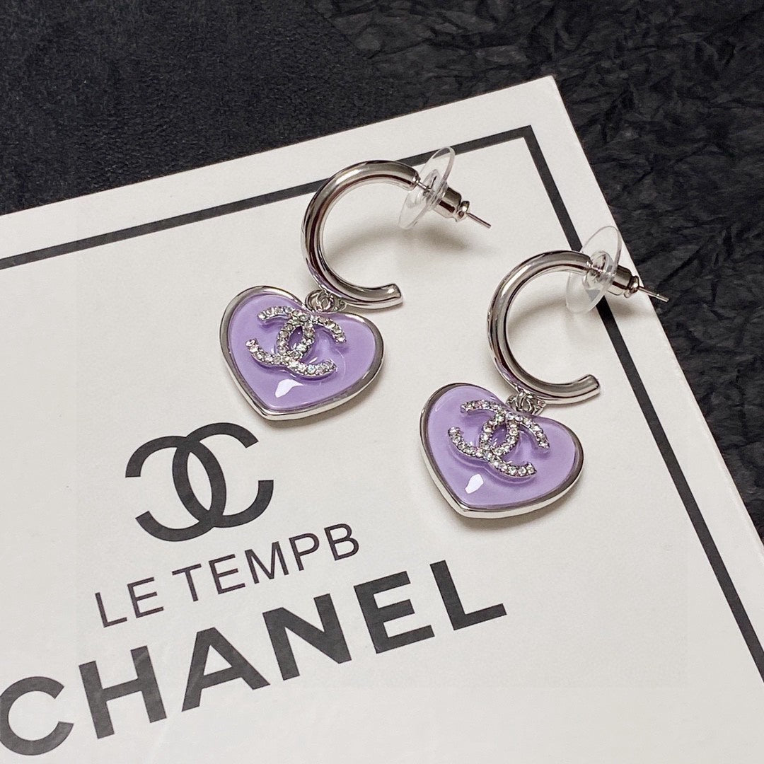 Chanel Purple Heart 18K Gold Earrings