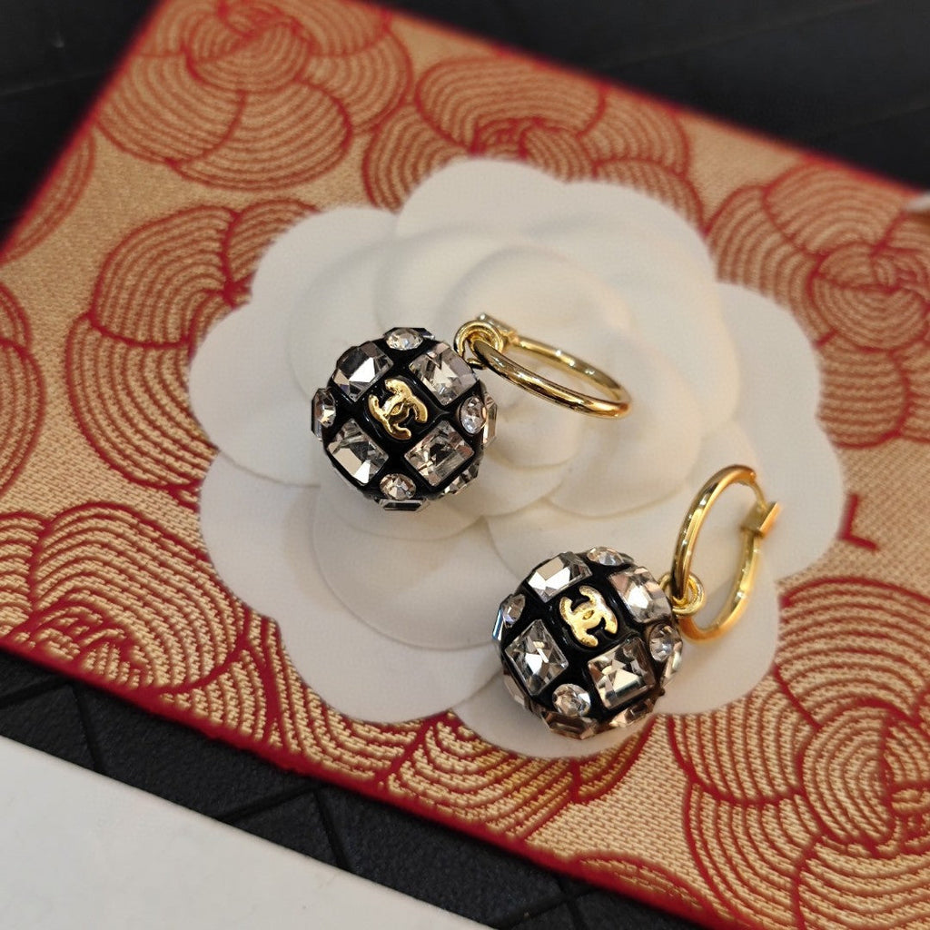 Chanel Round Crystals 18K Gold Earrings
