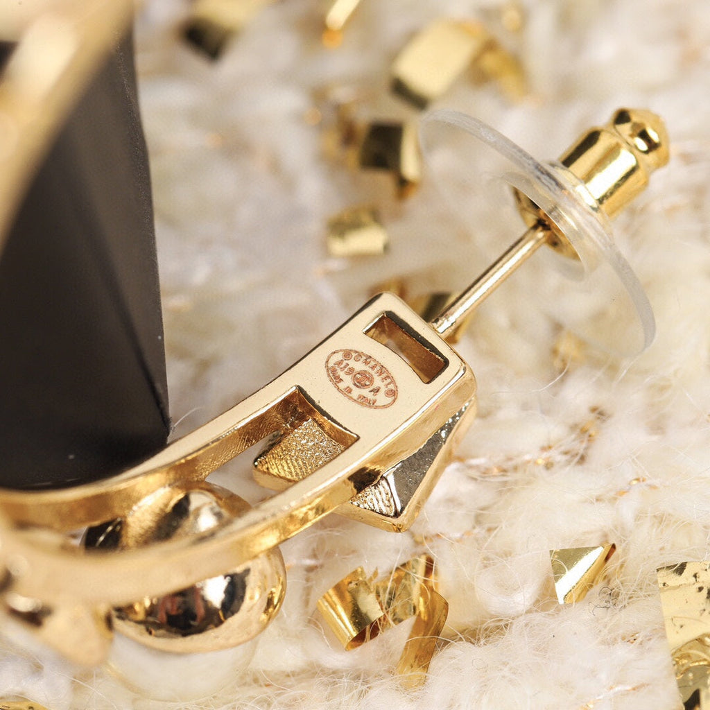 Chanel Pearl Crystal 18K Gold Earrings