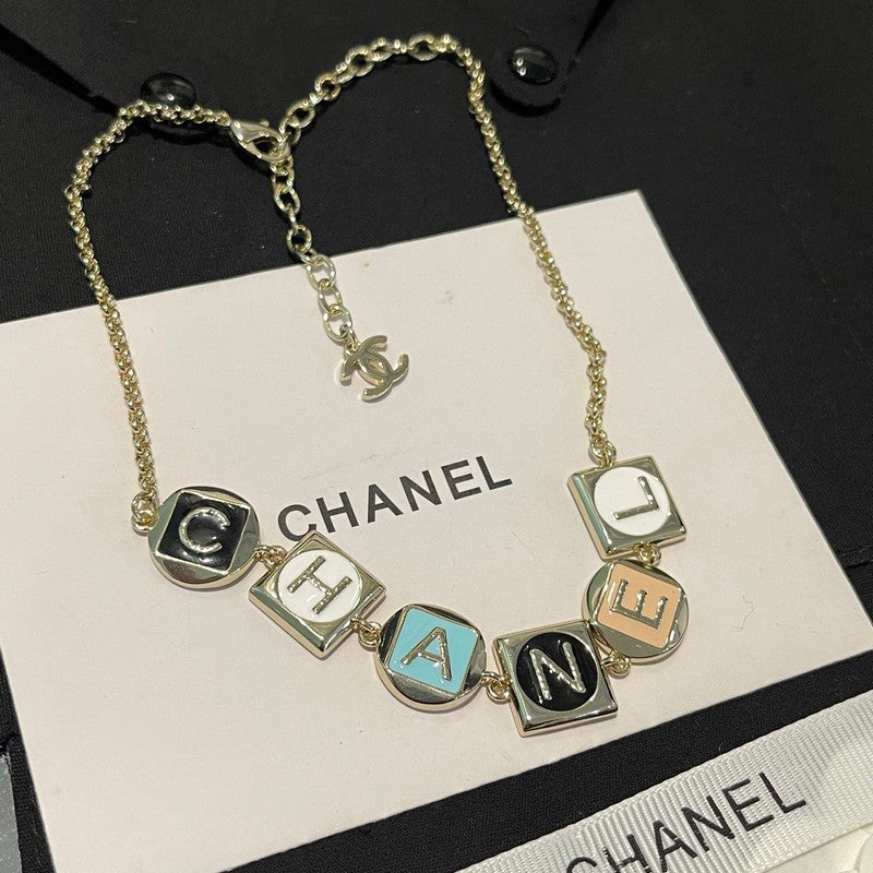 Chanel Color Logo Choker 18K Gold Necklace