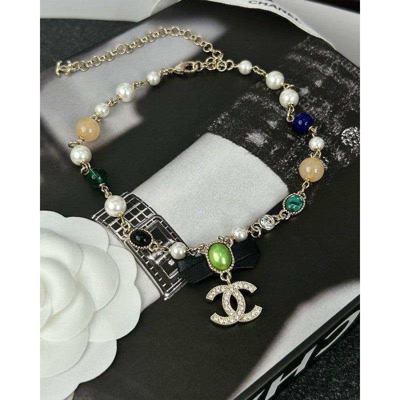 Chanel Crystal Bow 18K Gold Necklace