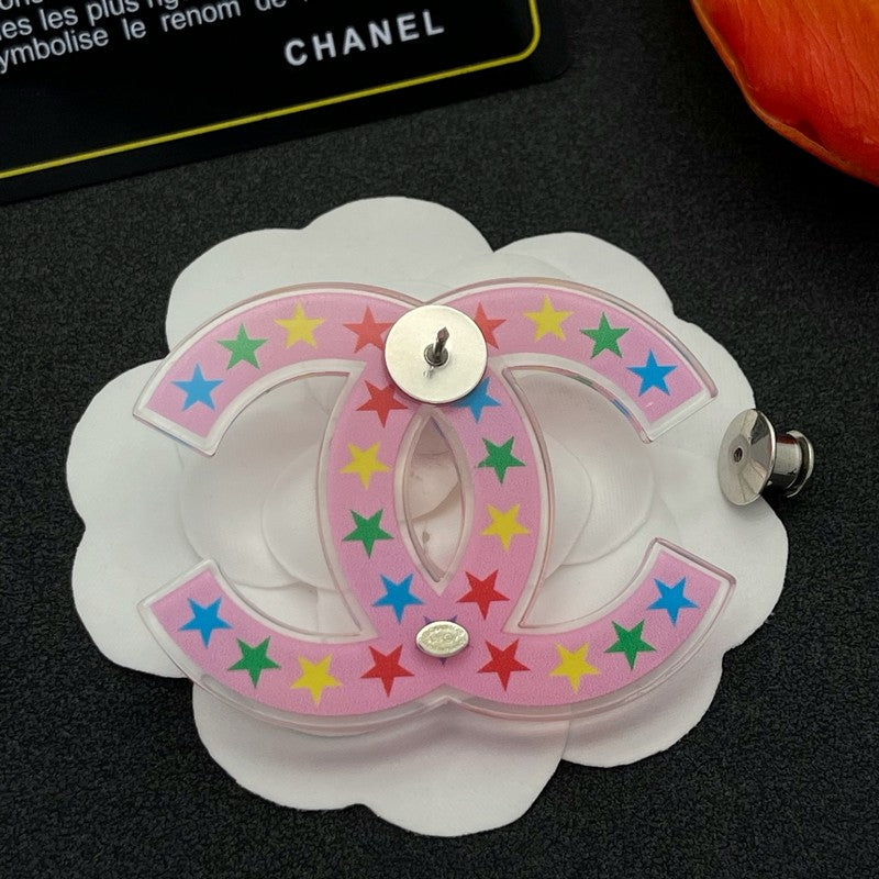 Chanel Pink & Black Star 18K Gold Brooch