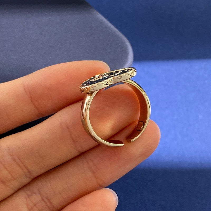 Chanel Black Open 18K Gold Ring