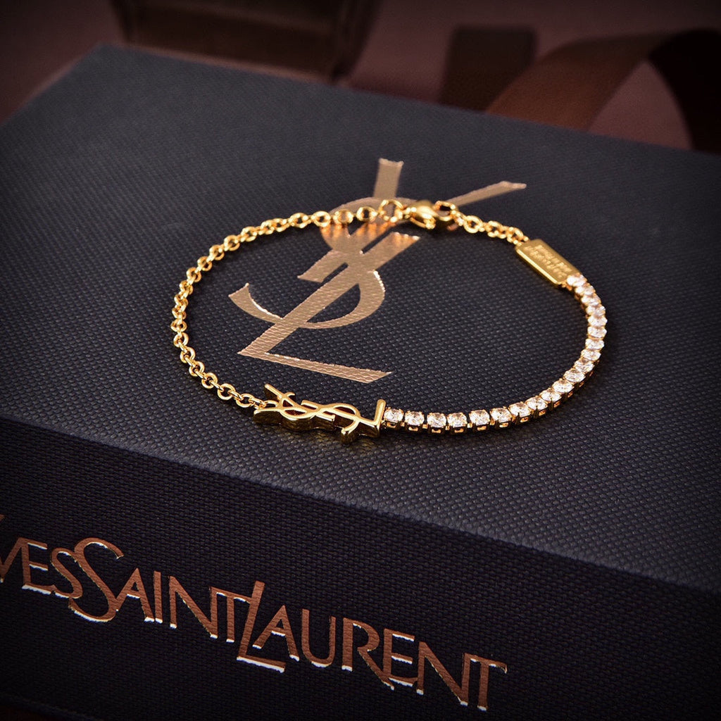 YSL Crystals Chain 18K Gold Bracelet