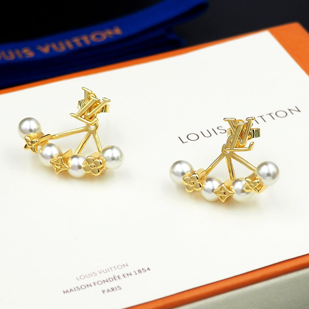 Louis Vuitton Monogram Pearls 18K Gold Earrings