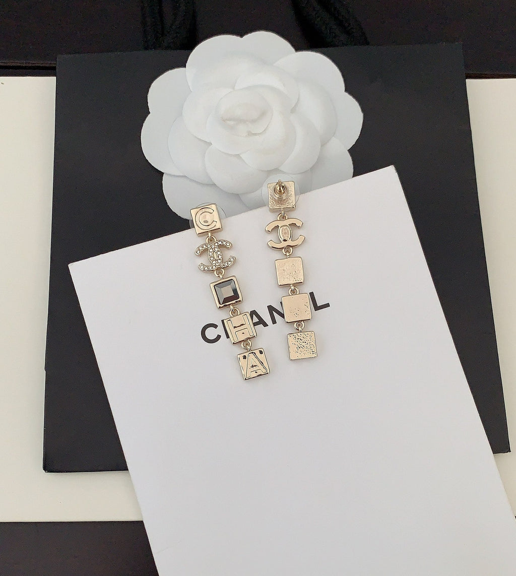 Chanel Crystals Long 18K Gold Earrings