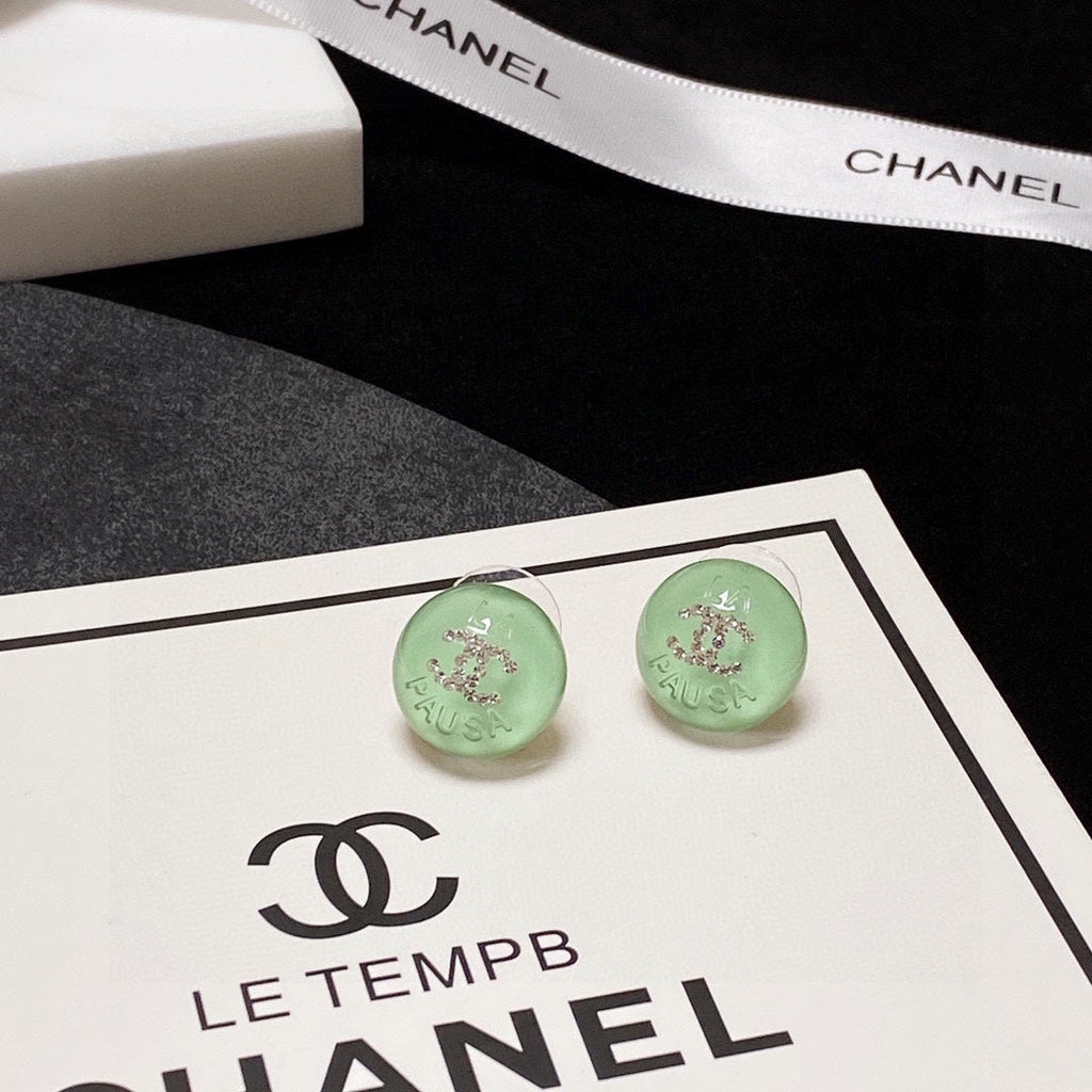 Chanel Green 18K Gold Earrings