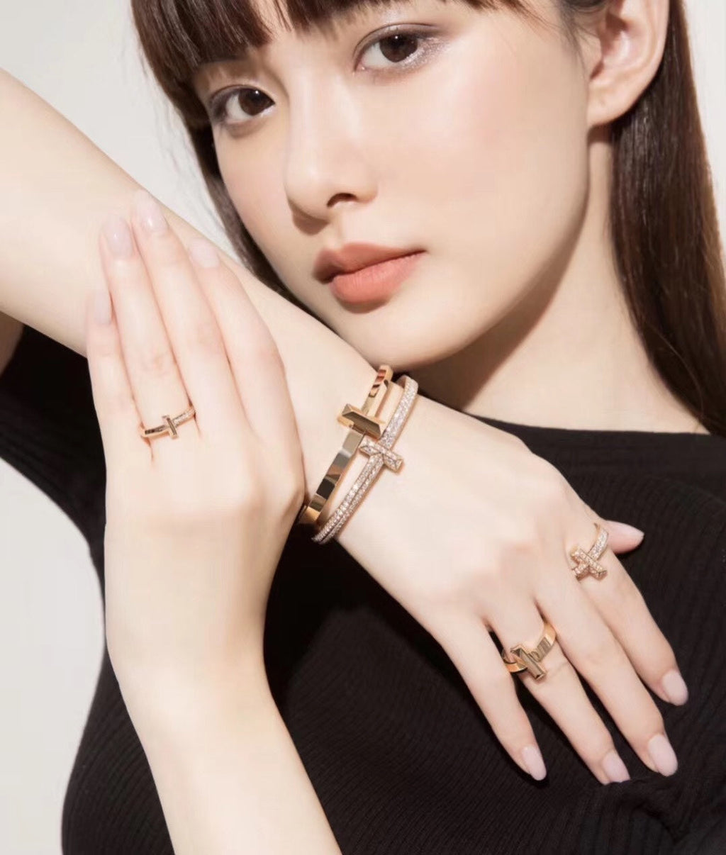 T1 Wide Diamond Hinged Bangle 18K Gold Bracelet
