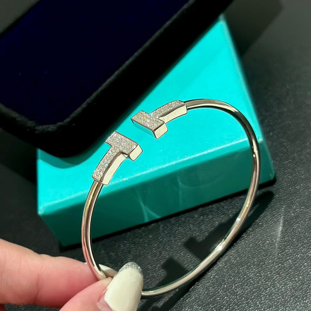 Tiffany Wide Diamond Wire 18K Gold Bracelet