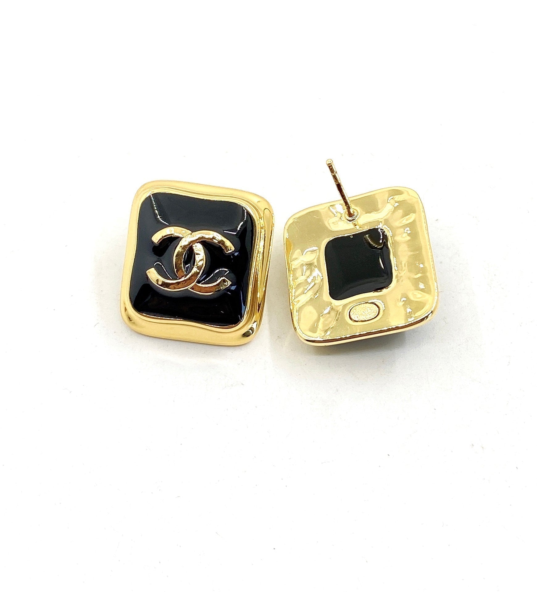 Chanel Square 18K Gold Earrings