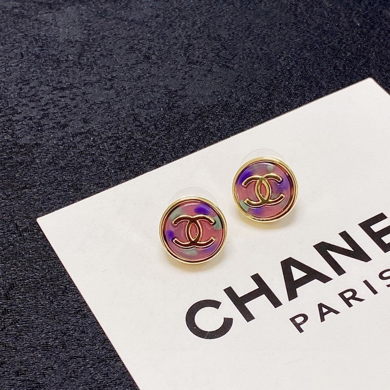 Chanel Colorful Round 18K Gold Earrings