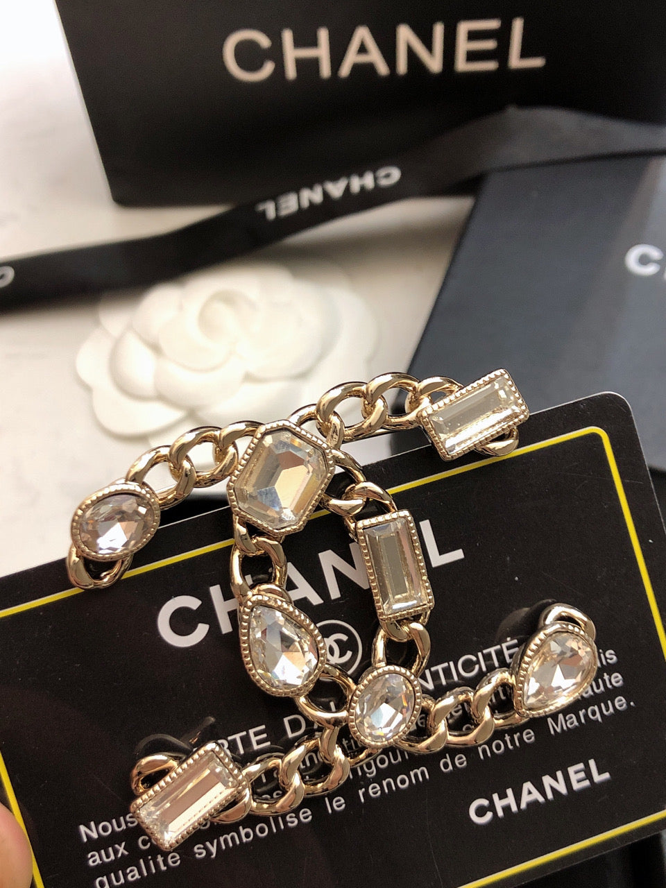 Chanel Crystals Strass 18K Gold Brooch