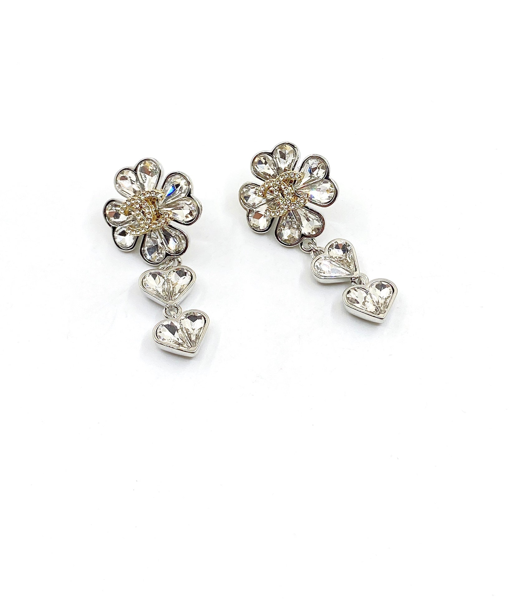 Chanel Crystal Flower 18K Gold Earrings