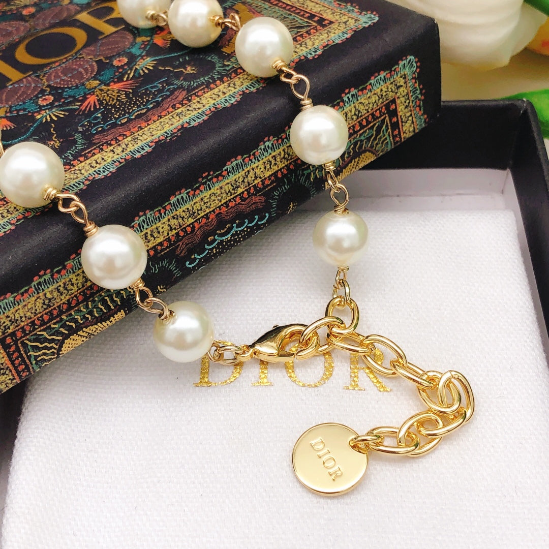 Dior Butterfly Pearl Chain 18K Gold Necklace