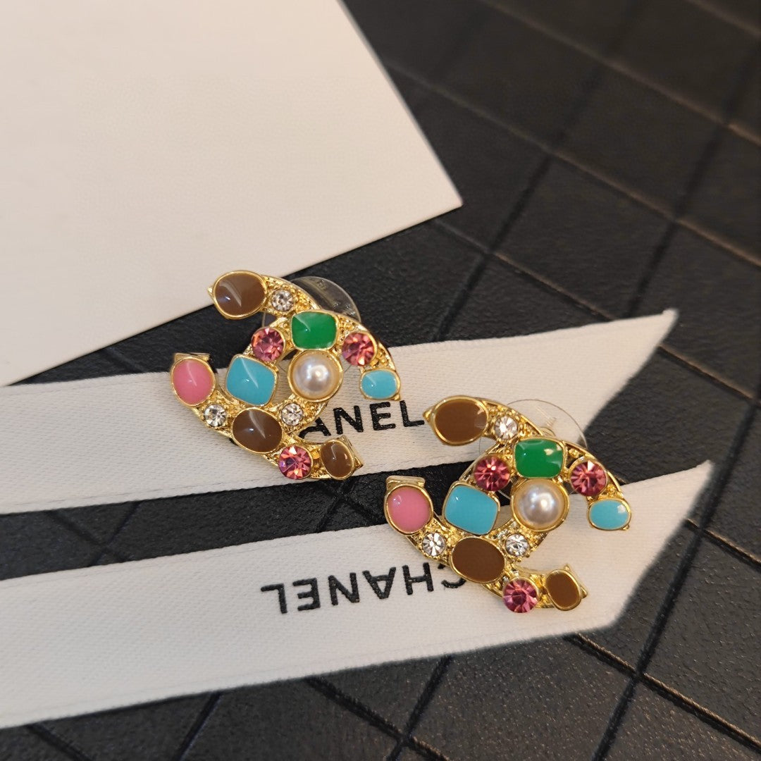 Chanel Multi-Color Crystals 18K Gold Earrings