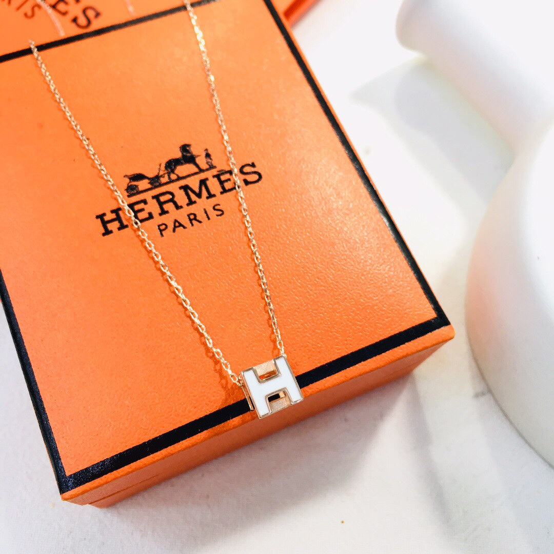 Hermes Cage D'H White 18K Gold Necklace