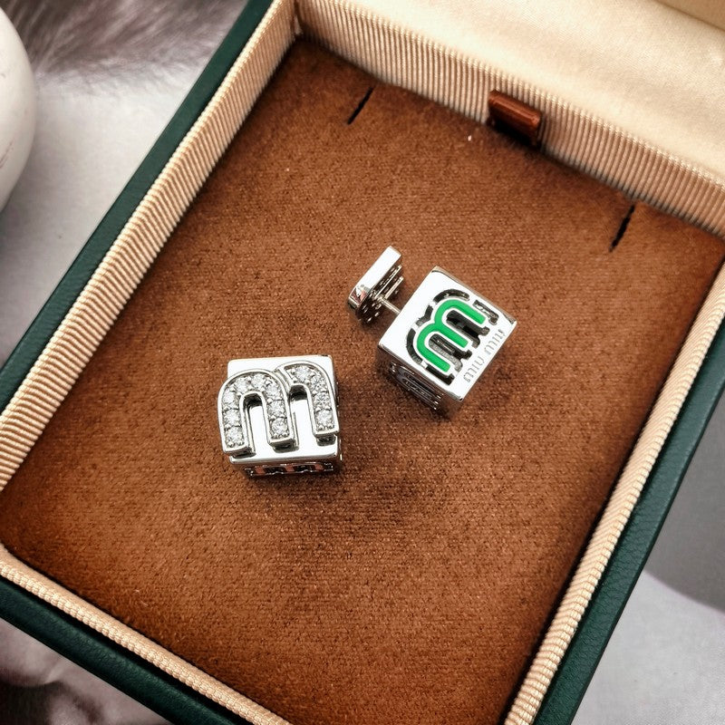 Miu Green & Yellow Cube 18K Gold Earrings