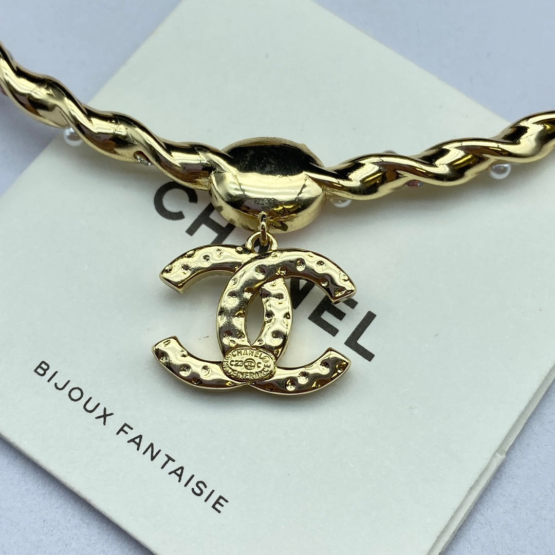 Chanel Pink Crystal 18K Gold Necklace