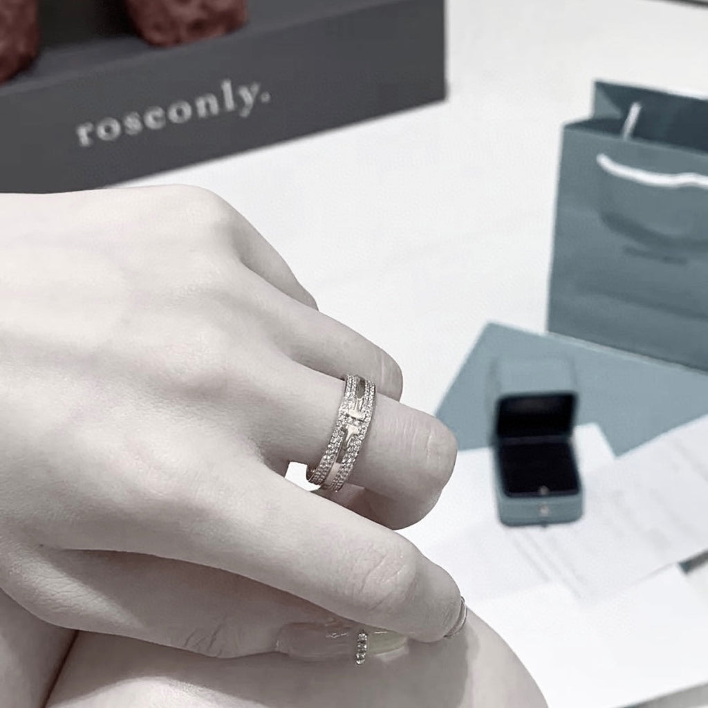 Tiffany Narrow Pave Diamond 18K Gold Ring