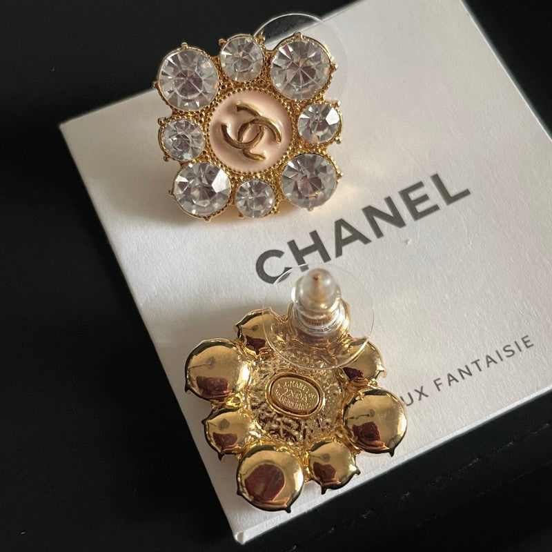 Chanel Color Flower Diamond 18K Gold Earrings