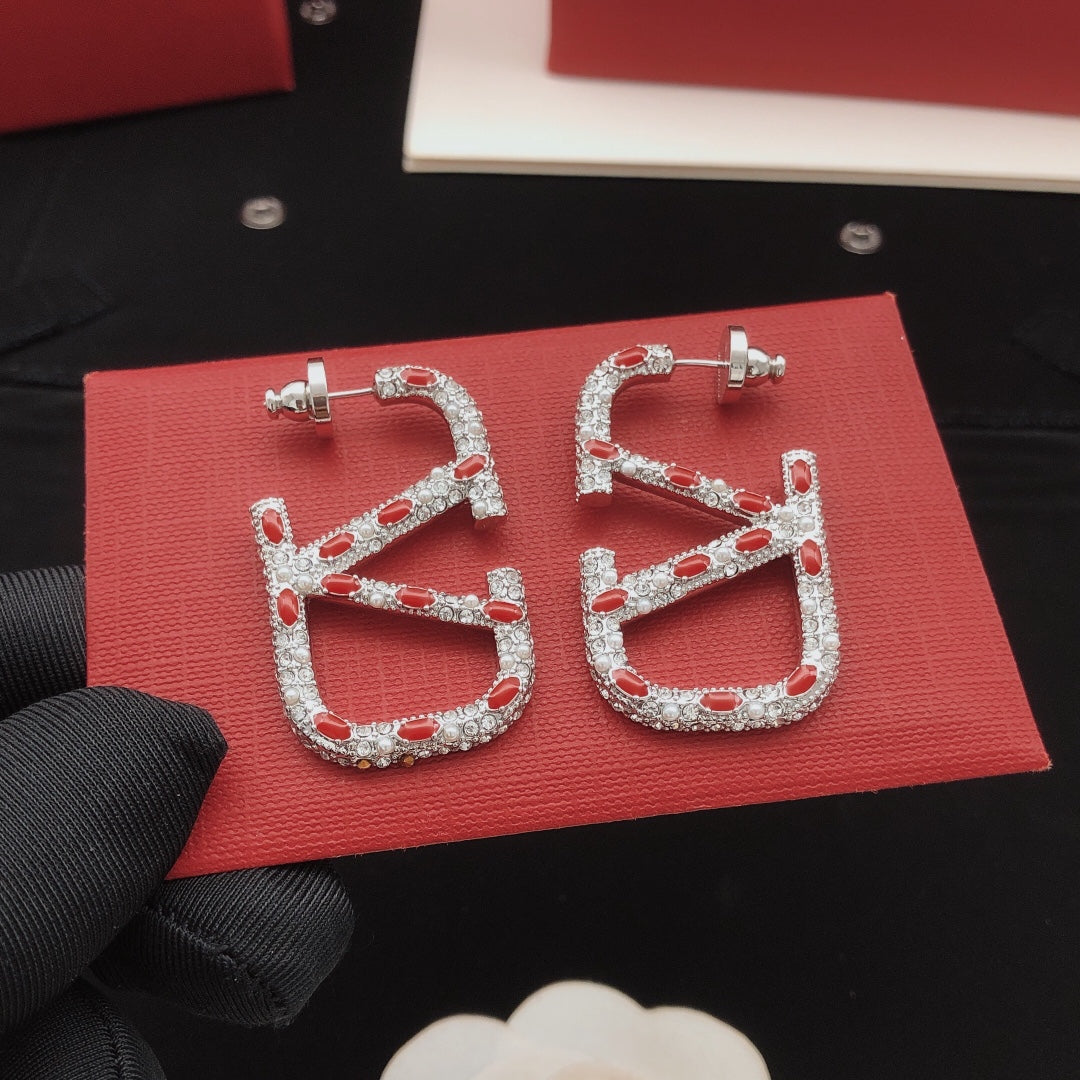 Valentino Red Crystal 18K Gold Earrings