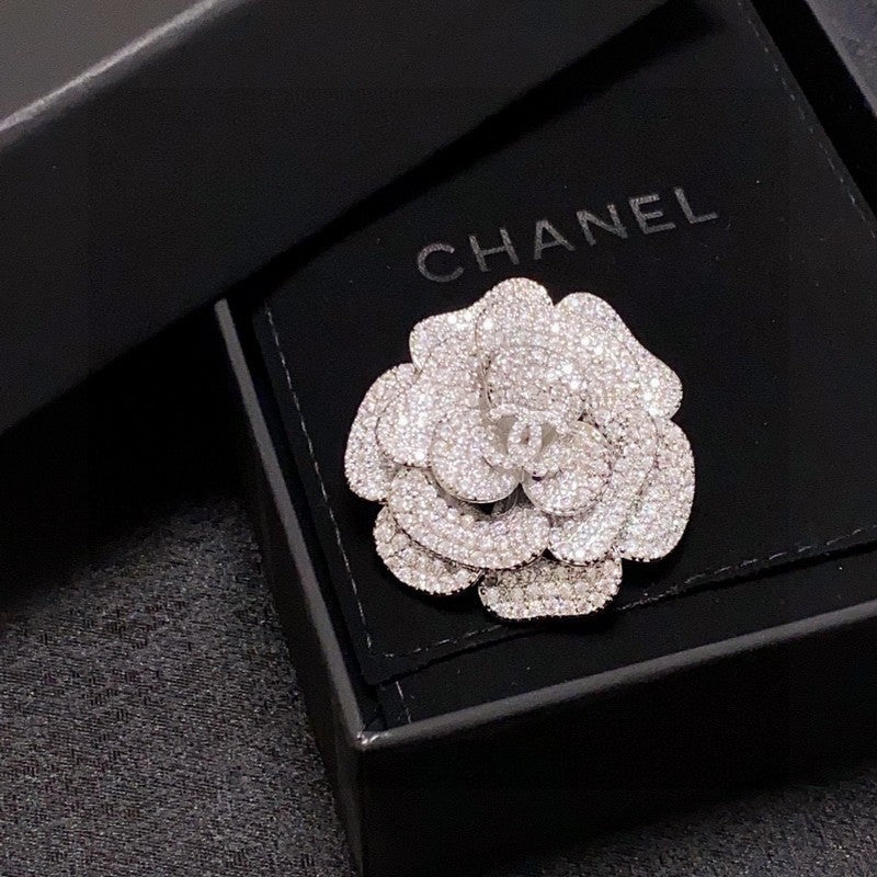 Chanel Full Diamond Camellia 18K Gold Brooch