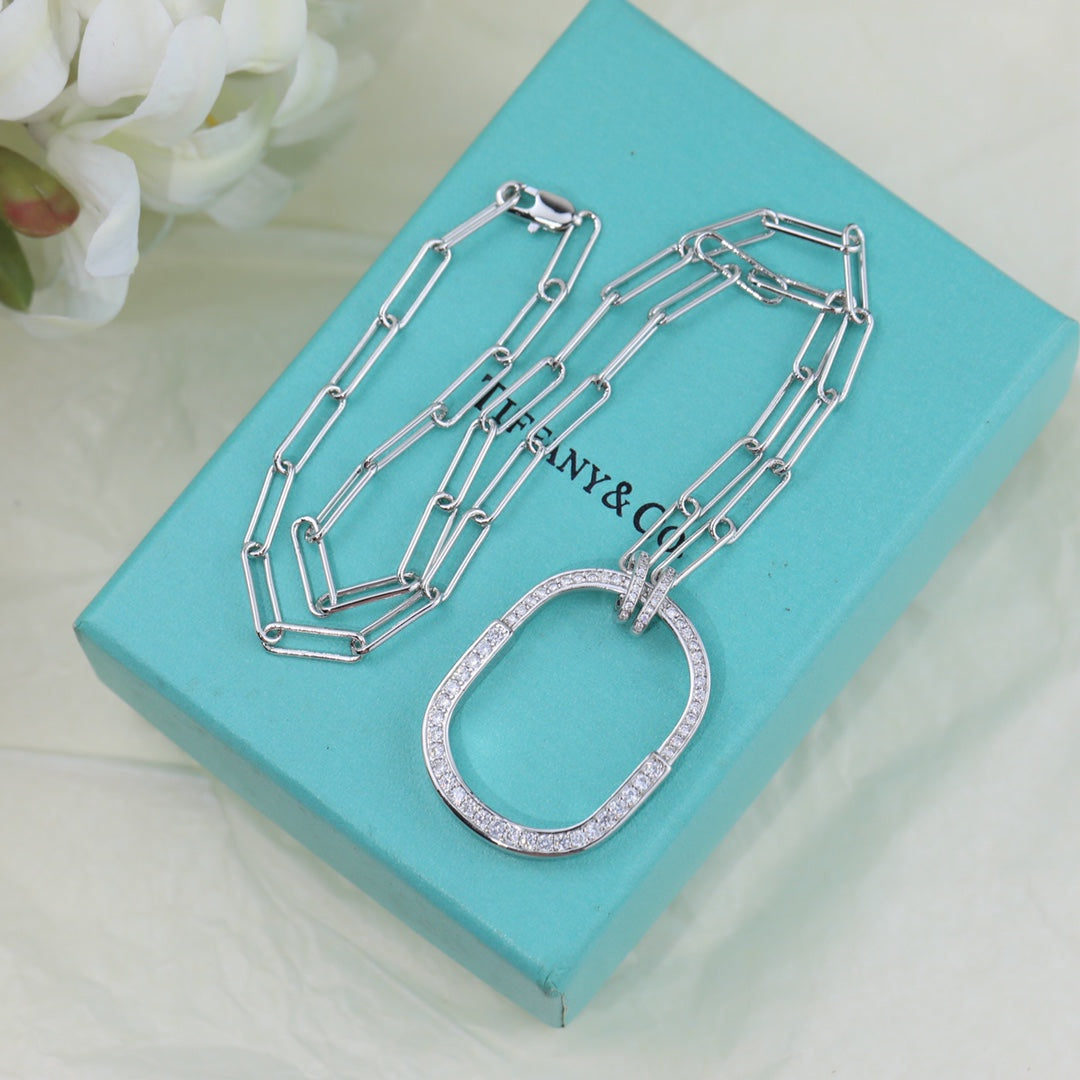 Tiffany Lock Pendant Pave Diamonds 18K Gold Necklace