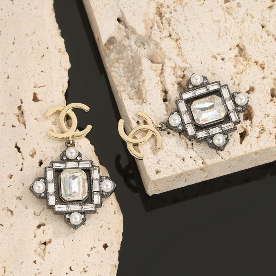 Chanel Crystal 18K Gold Earrings