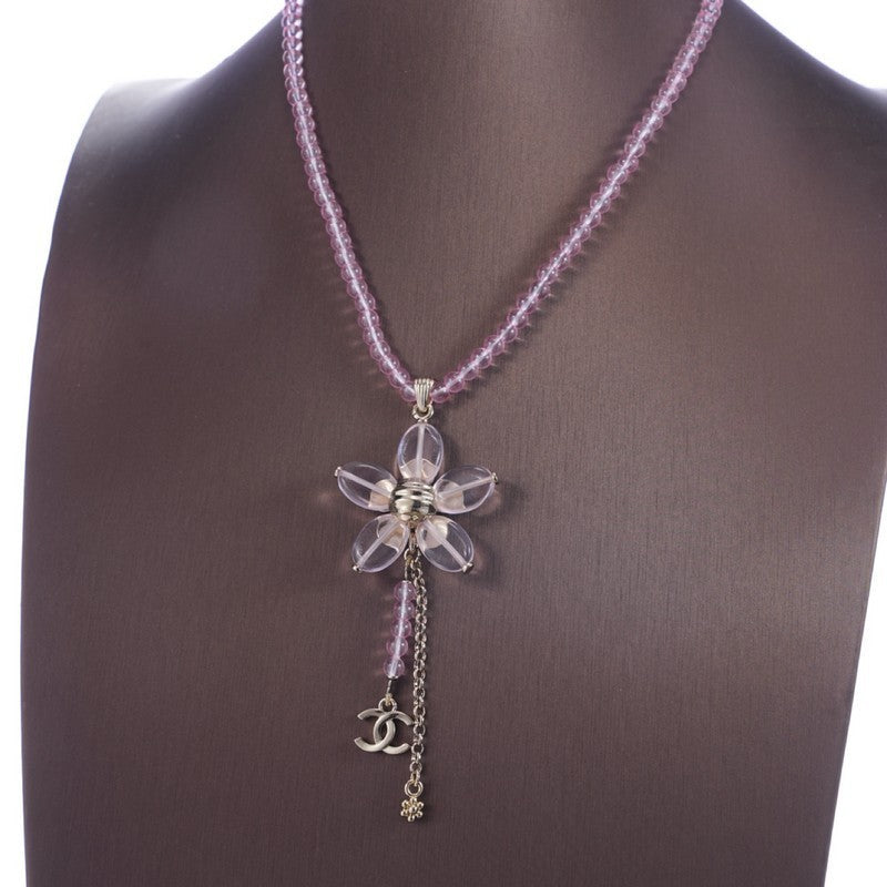 Chanel Purple Crystal Flower 18K Gold Necklace