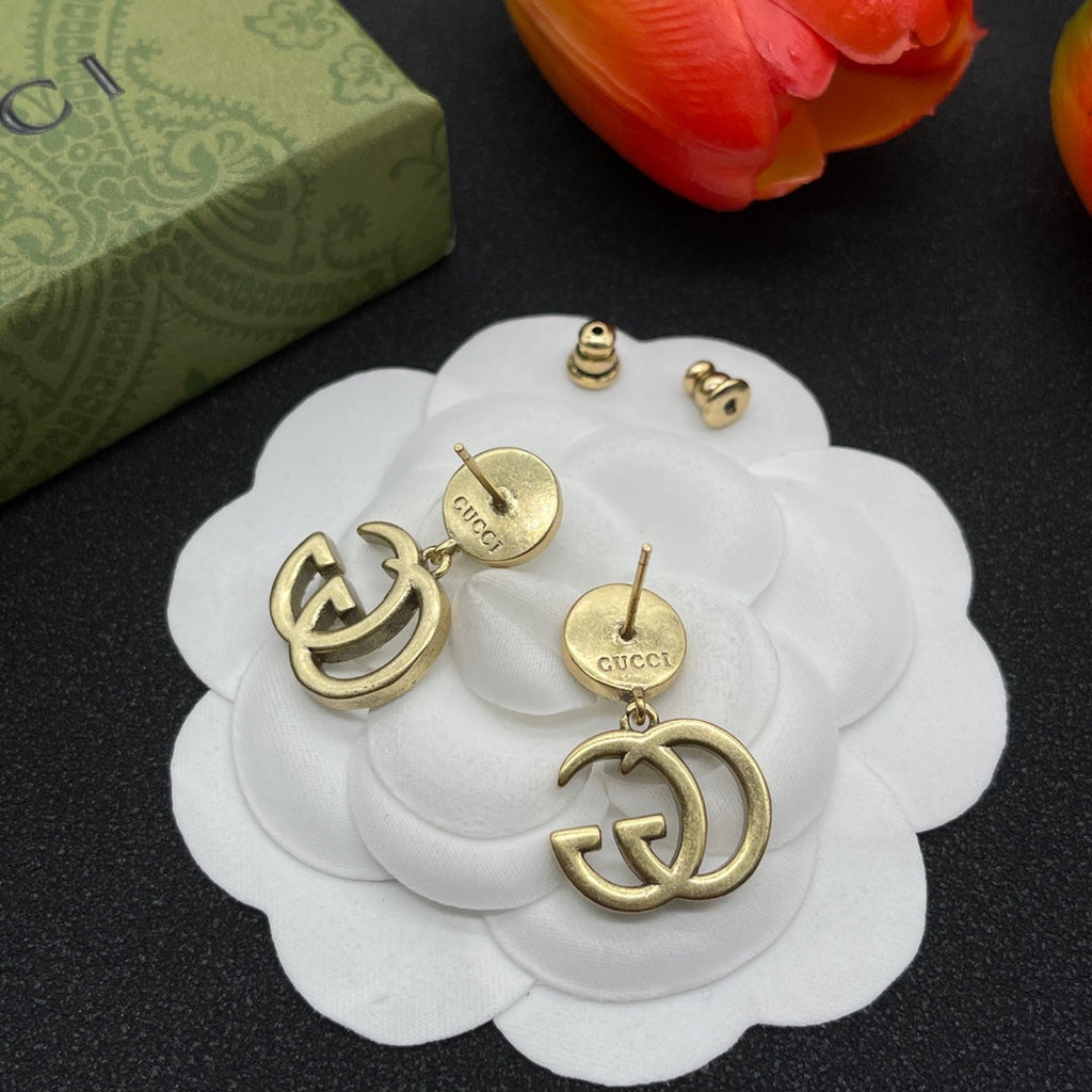 Gucci Double Crystals 18K Gold Earrings