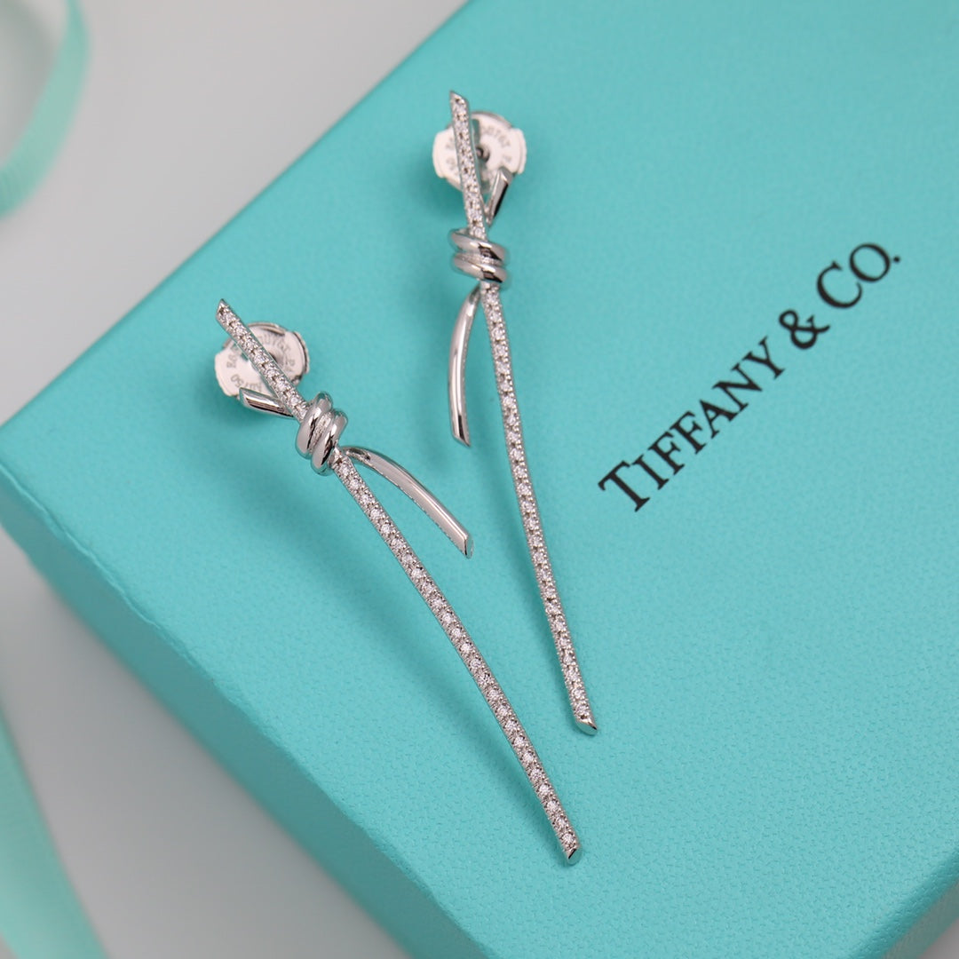 Tiffany Knot Drop Diamonds 18K Gold Earrings