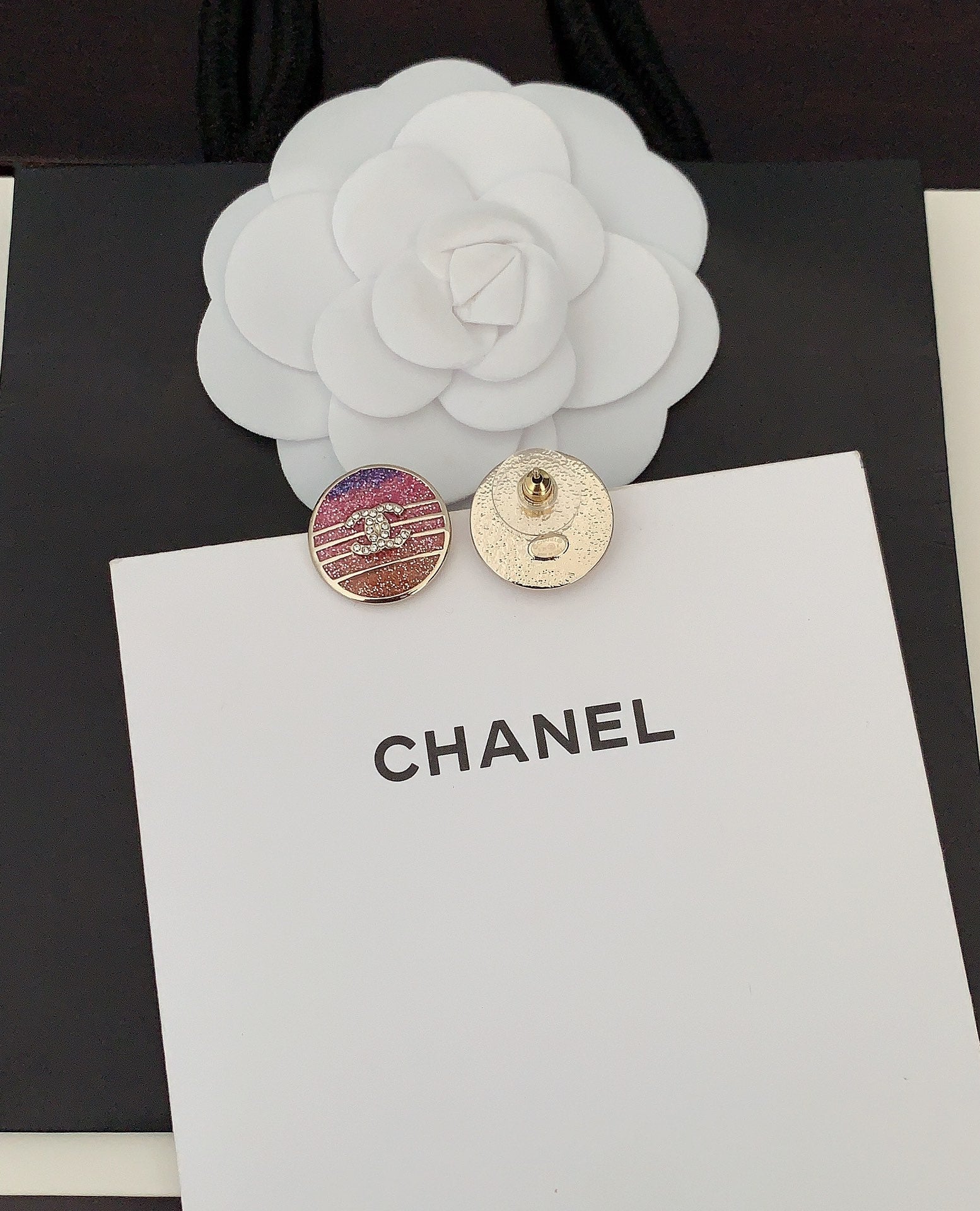 Chanel Pink Crystals 18K Gold Earrings