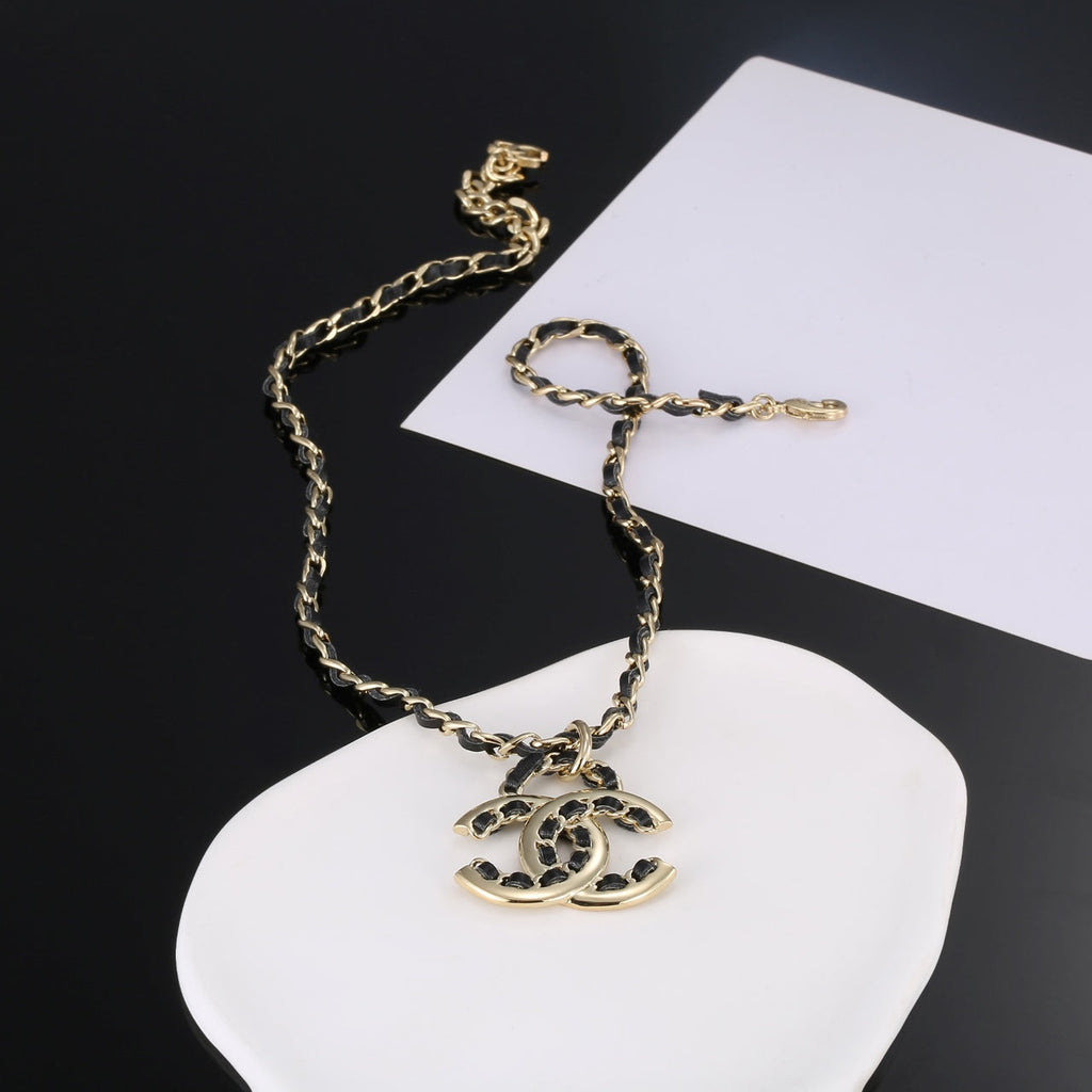 Chanel Strass Leather 18K Gold Necklace