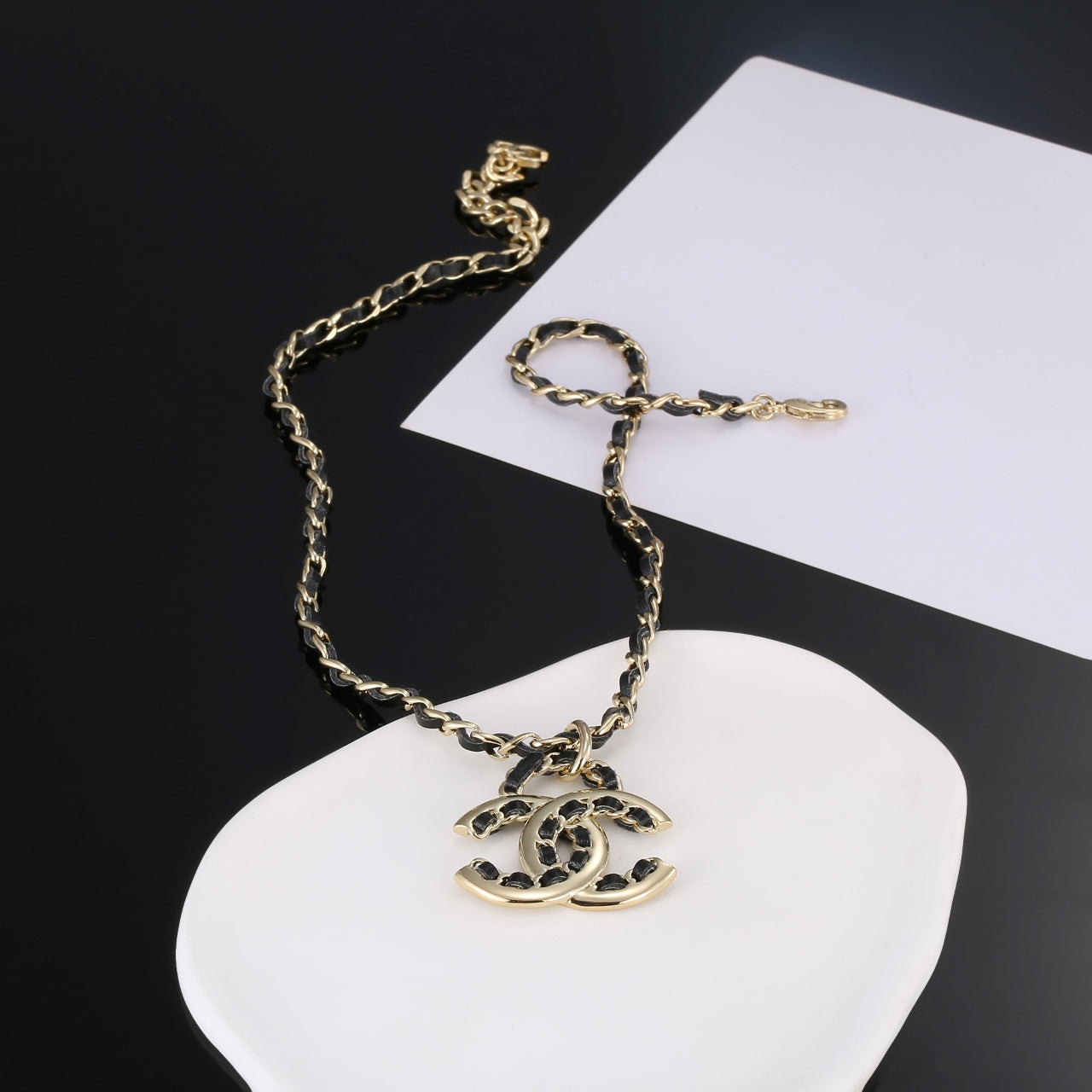 Chanel Strass Leather 18K Gold Necklace