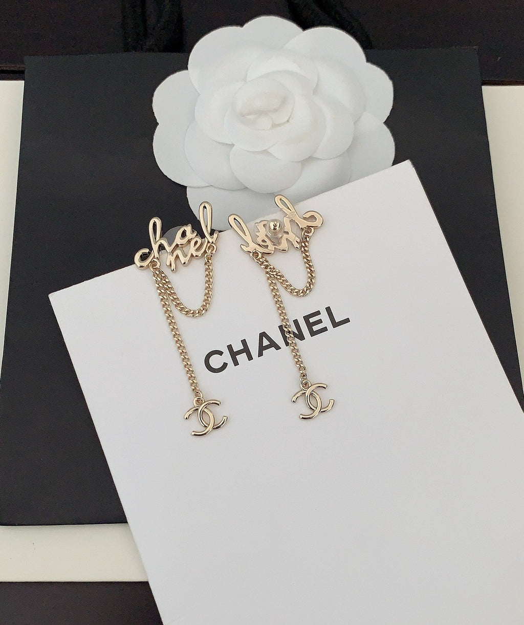 Chanel Letter 18K Gold Earrings