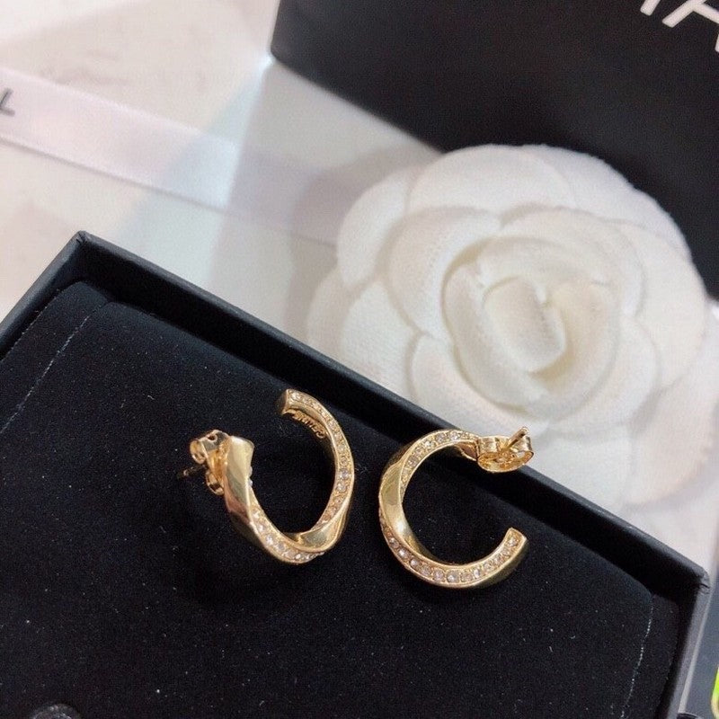 Chanel Half Circle Diamond 18K Gold Earrings
