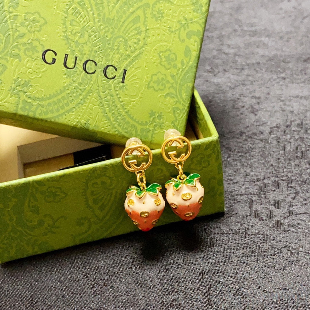 Gucci Double Strawberry 18K Gold Earrings
