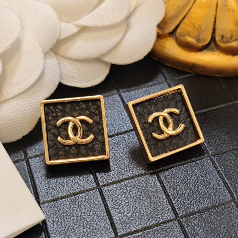 Chanel Black Square 18K Gold Earrings