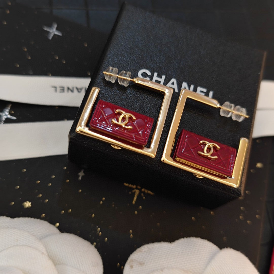 Chanel Red Bag Hoop 18K Gold Earrings
