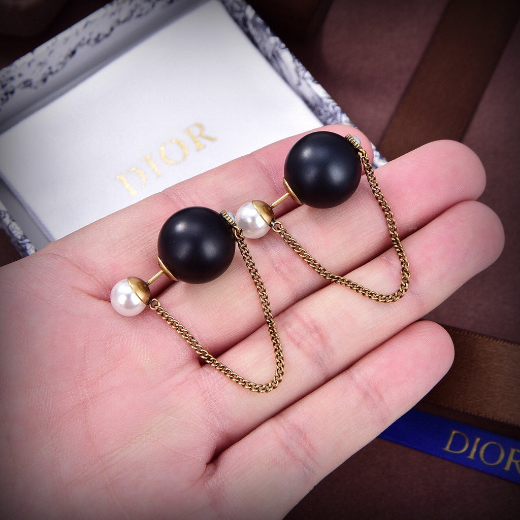 Dior Tribales Black Resin Pearl 18K Gold Earrings