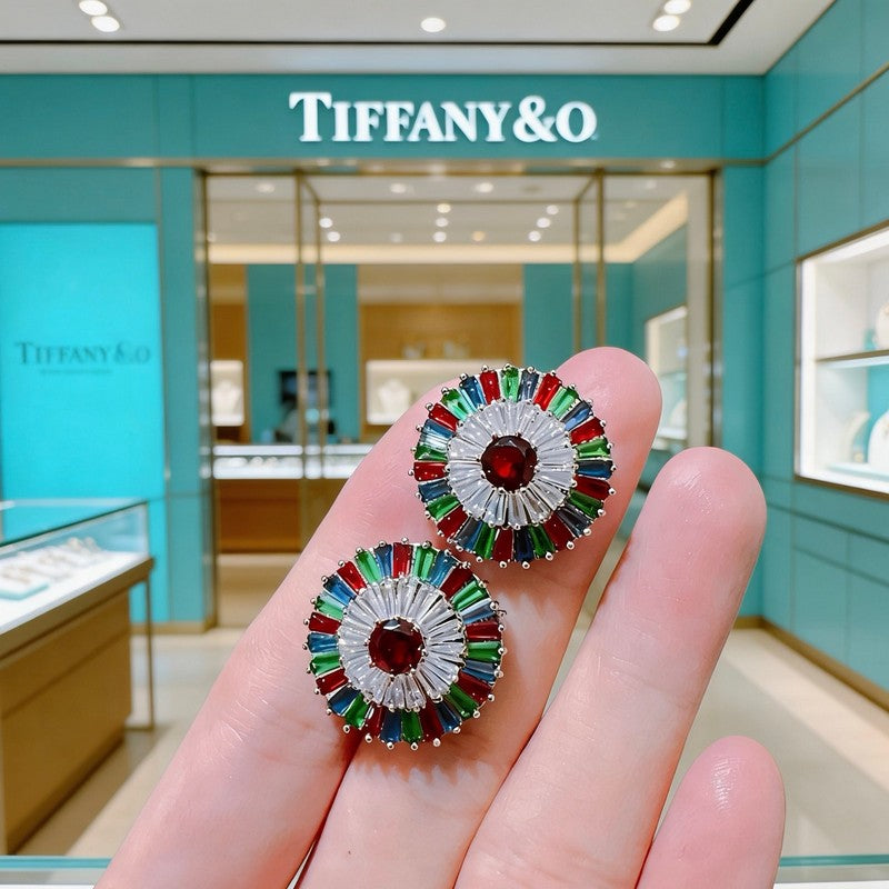 Tiffany Color Crystal 18K Gold Earrings