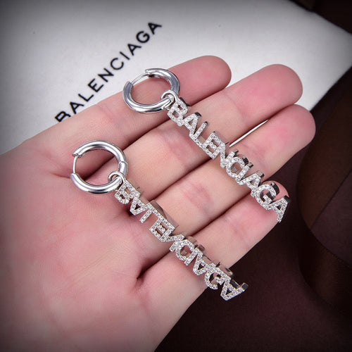 Balenciaga Typo Mirror Hoop Crystals 18K Gold Earrings